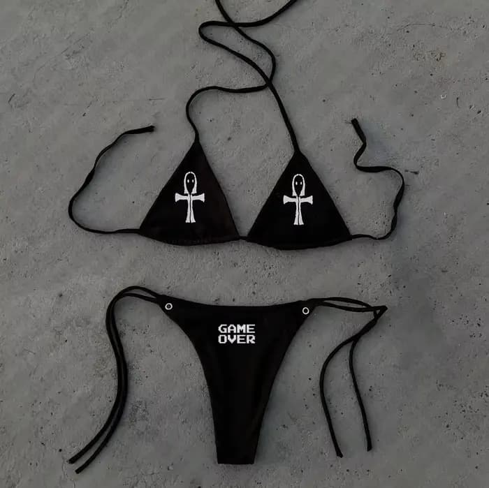 Gothique Y2k Style Grunge maillot de bain Bikini Y2K maillots de bain licou à bretelles à lacets 200