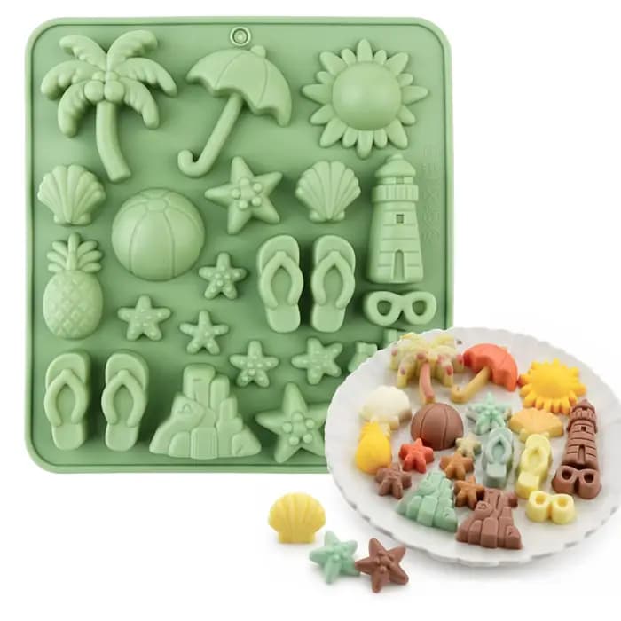 Moules en silicone sur le thème de la fête de plage, disponibles dans une variété de formes (arbres,