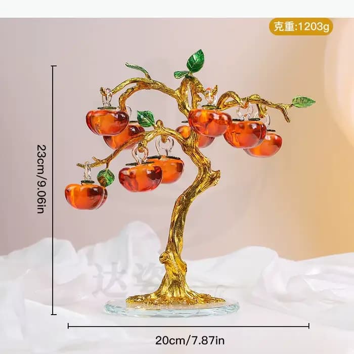 Ornement d'arbre fruitier en cristal, statue d'arbre à kaki, sculpture de fruits simulés, modèle, ac