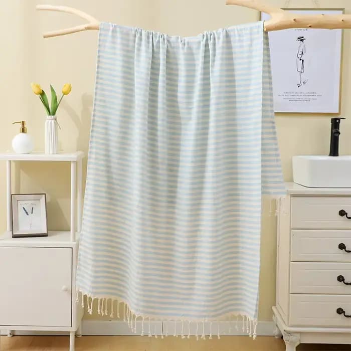 Serviette de plage turque rayée absorbante en polyester-coton, douce pour la peau, serviette de bain