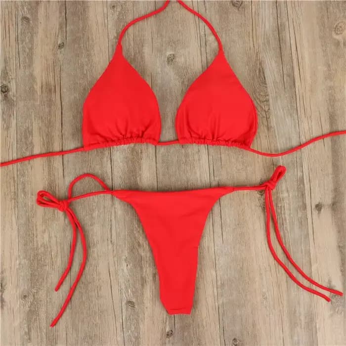 Ensemble bikini triangle sexy d'été à dos nu, couleur unie, micro string trois points, maillot de ba