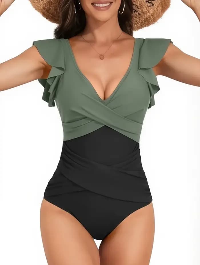Maillot de bain sexy à volants 2026, une pièce, col en V, cordon de serrage, maillot de bain pour fe