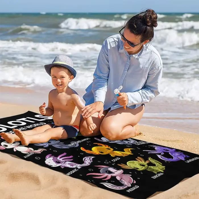 Serviette de plage en microfibre avec imprimé Axolotl of The World, serviette de bain en microfibre 