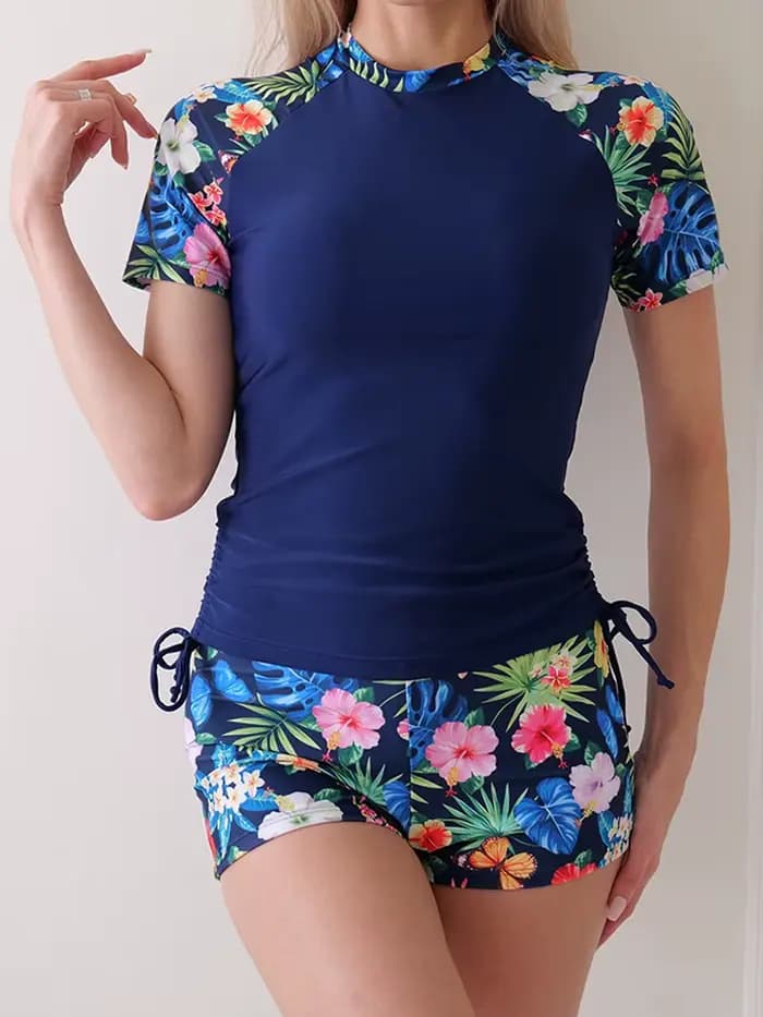 Maillot de bain de surf imprimé 2026 à manches courtes pour femme, short 2 pièces avec cordon de ser