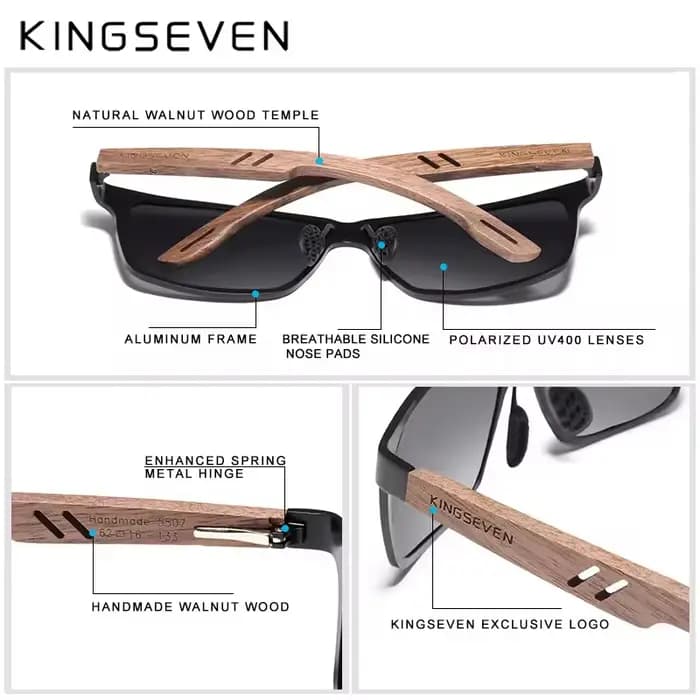 KINGSEVEN marque lunettes de soleil en bois haute qualité cadre rectangulaire hommes femmes UV400 le