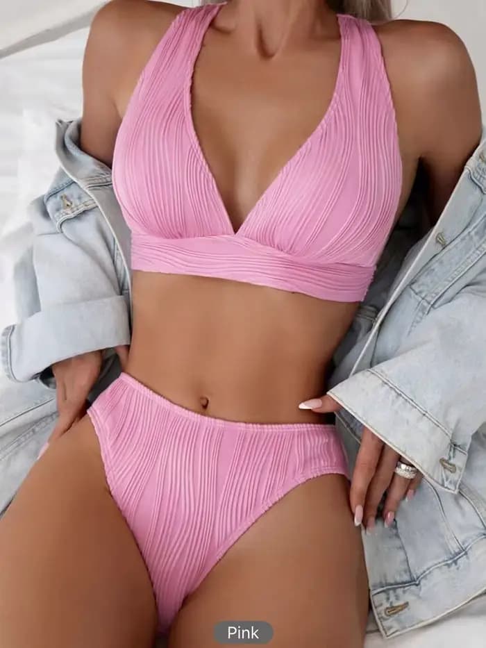 Bikinis 2026 pour femmes, maillot de bain sexy uni à taille haute avec bretelles croisées, tenue de 