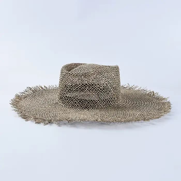Chapeau de plage en jonc de mer tissé pour femmes, casquette de soleil décontractée, chapeau d'été à