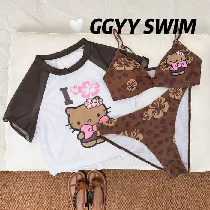 Ensemble de bikini mignon Hello Kitty, maillot de bain sexy pour femmes, maillot de bain triangle po