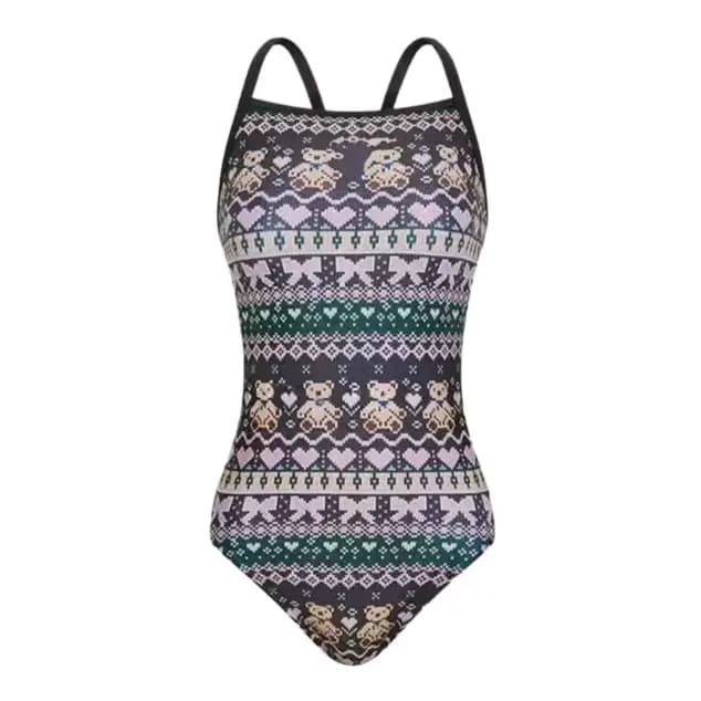 Maillot de bain une pièce professionnel pour femme, style coréen, coupe basse, motif ours mignon, po