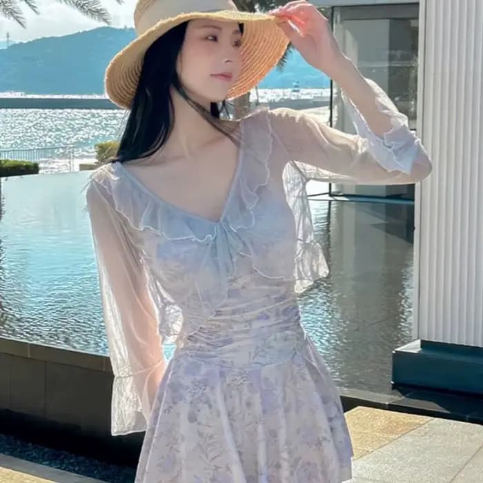 Robe de plage une pièce avec col en v, amincissante, imprimé Floral conservateur, pour vacances de p