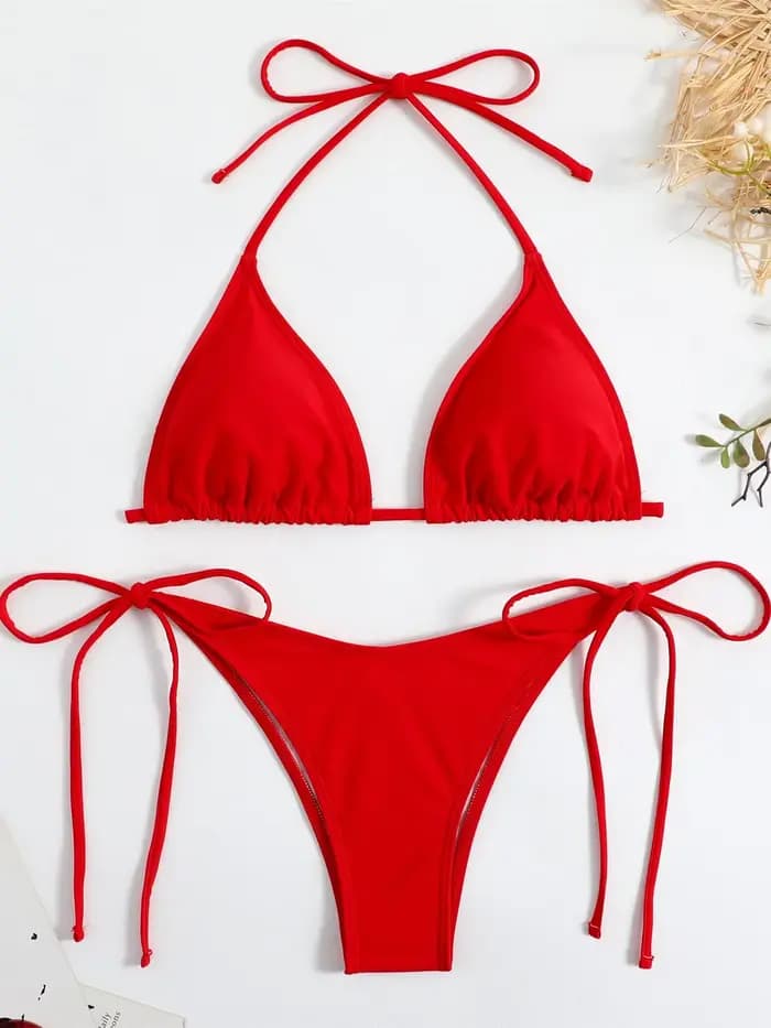 Maillot de bain sexy marron 2026 pour femme, rouge uni, avec soutien-gorge push-up à nouer, bas de m