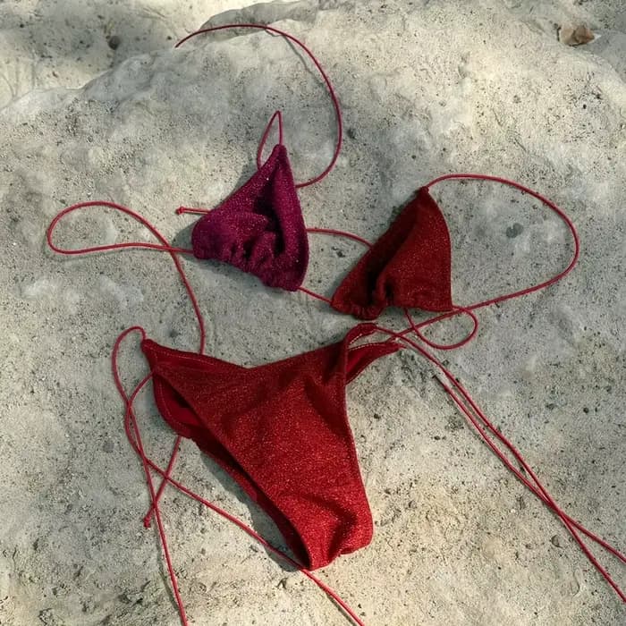Bikini triangulaire à paillettes sexy pour femmes, maillot de bain à la mode avec lacets, vêtements 