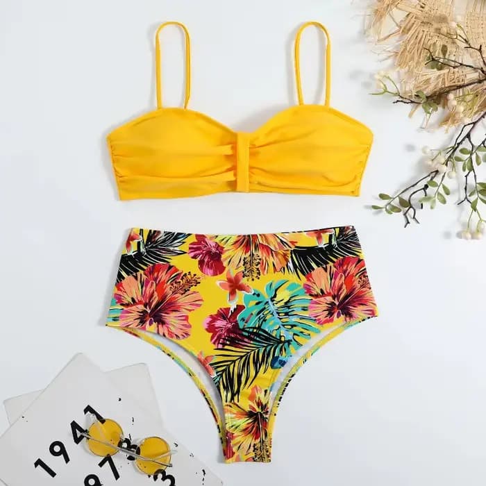 Sexy Bandeau Bikini femmes maillot de bain impression florale taille haute Bikinis ensemble femme ét
