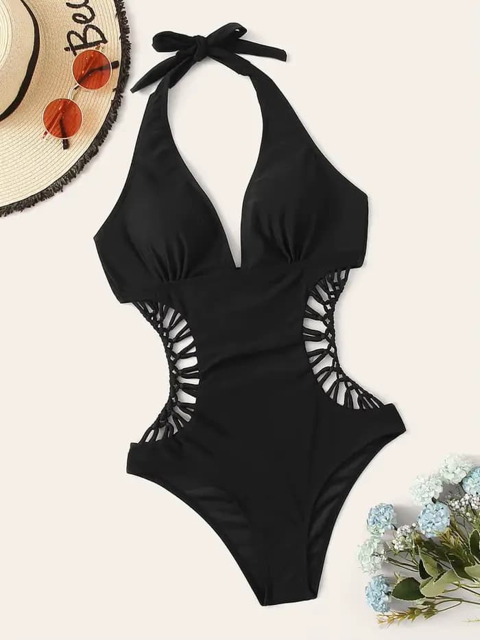 Maillot de bain une pièce croisé, Sexy, noir, découpé, pour femmes, vêtements de plage, body d'extér