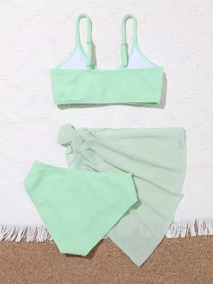 Maillot de bain bikini pour filles 2026 Nouveau ensemble bikini côtelé uni à bretelles taille haute 
