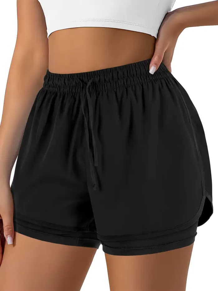 Shorts de course double couche pour femme, séchage rapide, longueur trois-quarts, style sportif déco