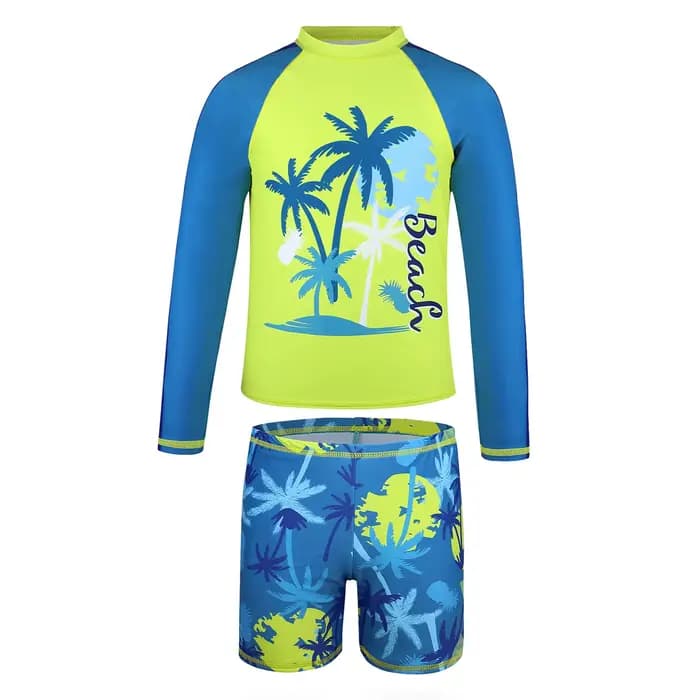 Maillot de bain deux pièces pour garçons, protection contre les éruptions cutanées, manches longues,