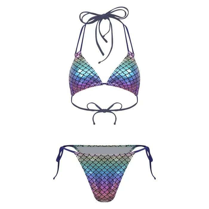 Maillot de bain sirène iridescent brillant pour femmes, deux pièces, soutien-gorge halter avec couss