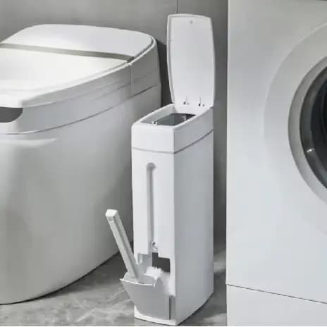 Poubelle de salle de bain domestique avec brosse WC intégrée, poubelle étroite et peu encombrante av