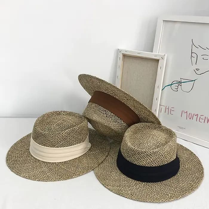Chapeau de plage en paille fait à la main pour femmes, casquette d'été Panama, mode Concave plate, v