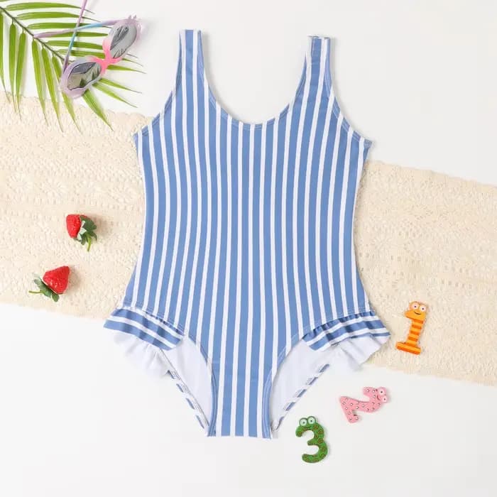 Maillot de bain rétro à rayures pour adolescentes, ensemble une pièce à volants, vêtements de plage,
