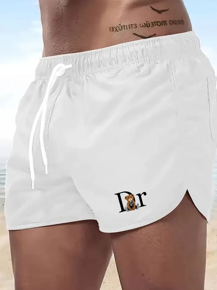 Shorts de plage à la mode pour hommes, imprimé DR Bear, séchage rapide, avec cordon de serrage, pour