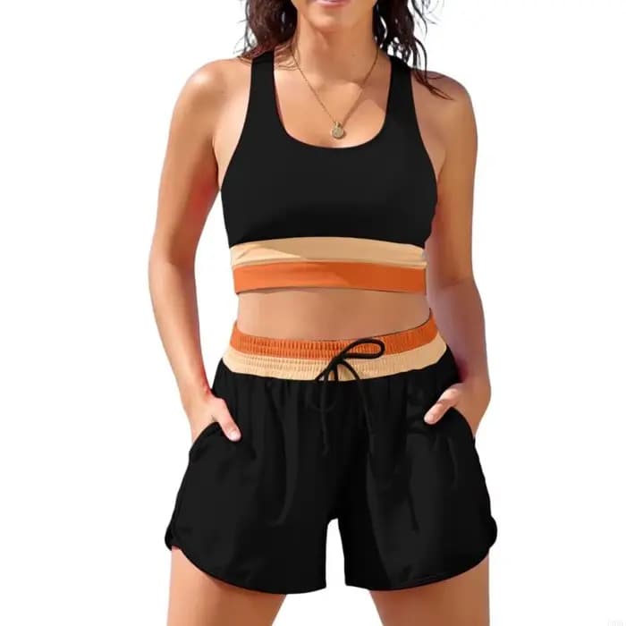 Ensemble de maillots de bain taille haute tendance en polyester doux et respirant avec détails raffi