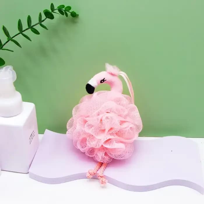 Éponges de bain flamant rose pour enfants, Loofah, Pouf de bain en maille, jouet Animal, éponge de b