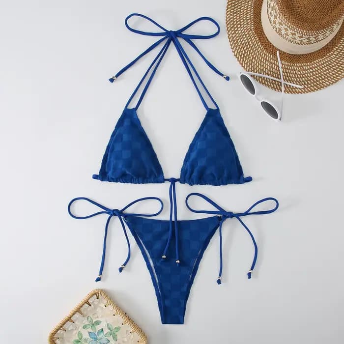 Nouveau Style Bikinis ensemble Sexy solide Plaid Bikini maillot de bain Push Up maillot de bain 2 pi