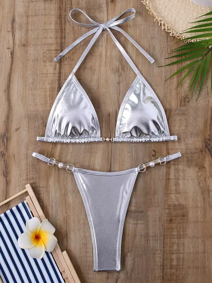 Triangle string Bikini 2025 licou perle lien maillot de bain femmes rembourré maillots de bain femme
