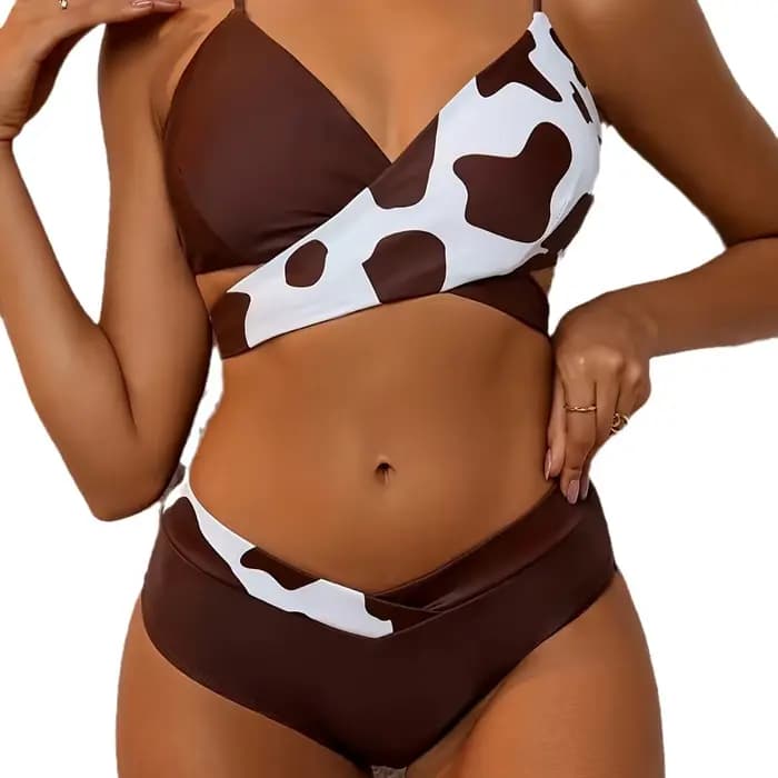Nadanbao-Bikini de plage sexy à col en V pour femme, maillot de bain d'été à la mode, dos nu, imprim
