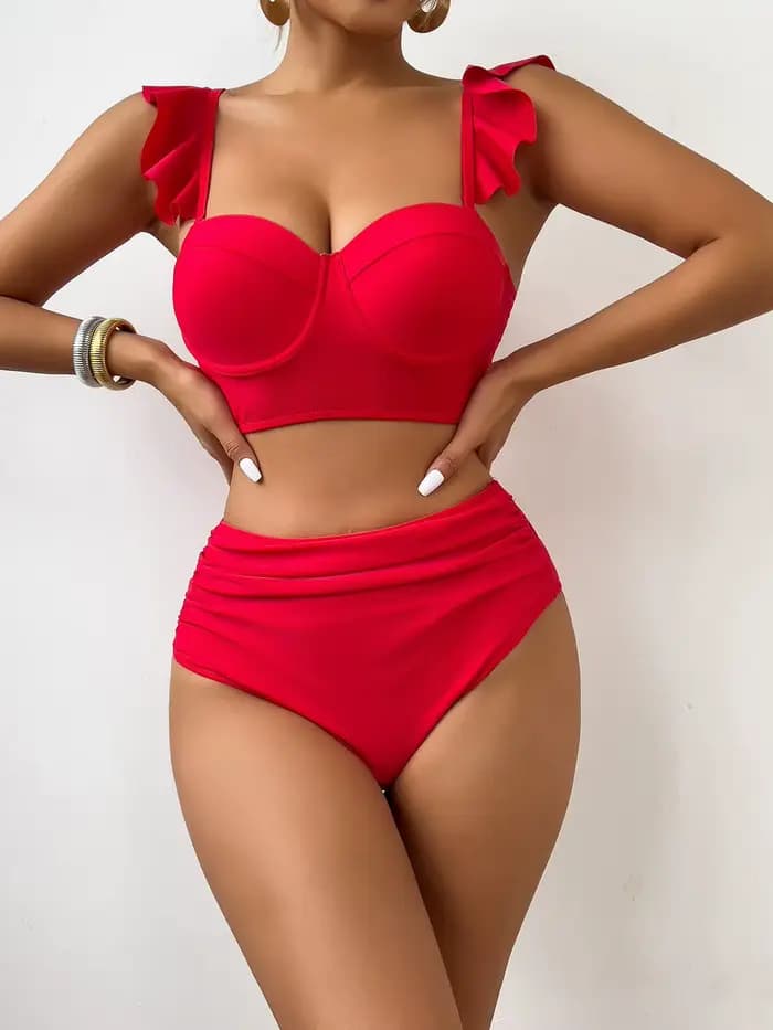 Maillot de bain Circyy pour femmes, maillot de bain à volants, mode, taille haute, rouge, maillot de