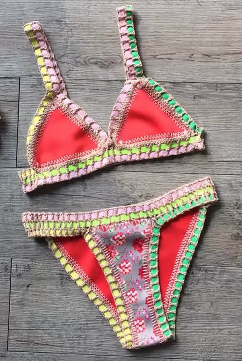 AndrCrochet Floral Bikini Set pour femmes, Réversible, Fait à la main, Destroy, Unique, Boho Bathing