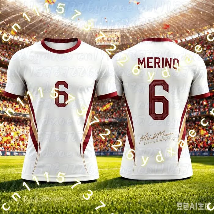 Maillot de football inspiré du design Merino 6 #   Maillot de football blanc en polyester à impressi