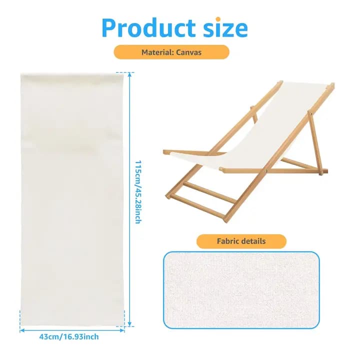 Tissu de remplacement pour chaise de plage pliable, toile de remplacement avec oreiller, tissu Durab