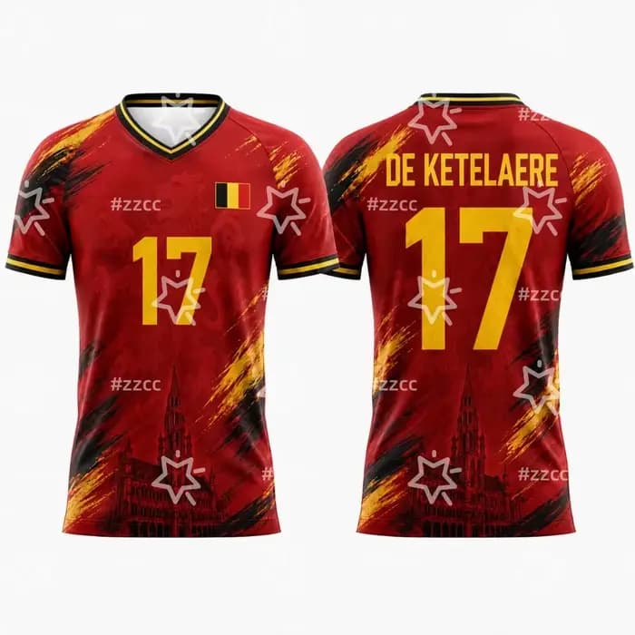 Maillot de football Belgique n°17 Courtois 2026 – Maillot de gardien de but – T-shirt sport d'été po