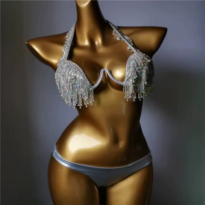 Maillot de bain avec pierres siamoises pour femmes mûres, bikini avec diamants scintillants, costume