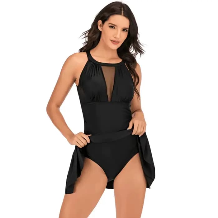Maillot de bain une pièce pour femmes, avec short, maille Slim, ajouré, Design, couleur unie, noir/r