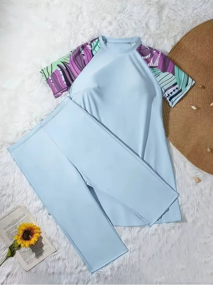 Maillot de bain de surf pour femmes, coupe ajustée, manches courtes, pantalon court, imprimé floral,