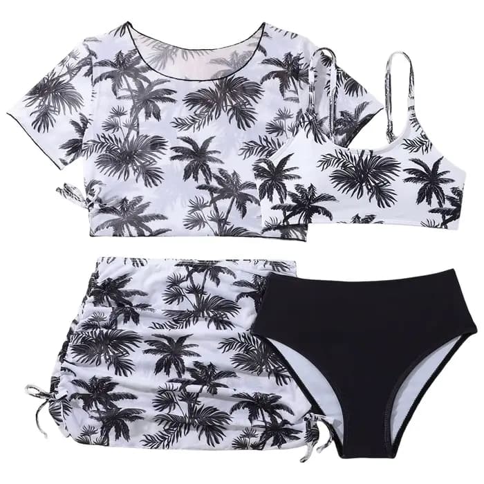 Maillot de bain bikini 4 pièces pour fille, maillot de bain sport imprimé avec short, ensemble de ma