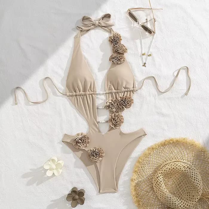 Nouveau Maillot de Bain Une Pièce Femme 2026 à Fleurs 3D, Uni, Sexy, Évidé, Tenue de Plage Tropicale d'Été, Combinaison de Bain