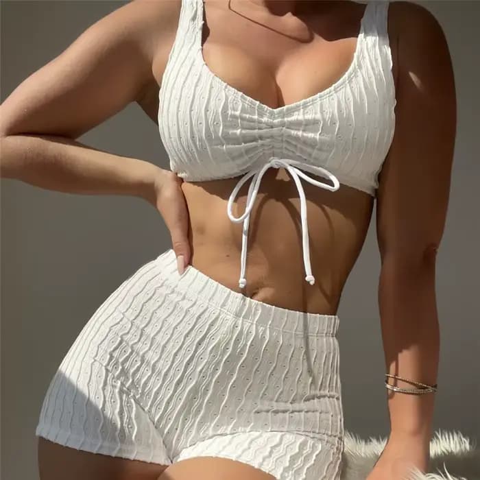 Maillot de bain blanc sexy pour femmes, culotte taille haute, string, ensemble deux pièces, bikini, 2024