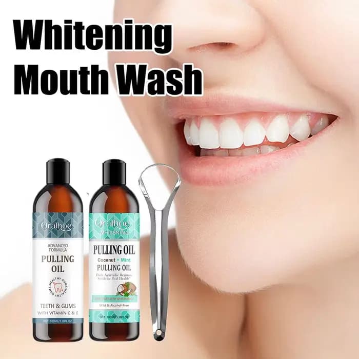 Huile de traction à la menthe AMP, bain de bouche, sans soins buccaux, blanchiment de l'haleine, grattoir frais, soins de santé de la langue et des dents, 100ml