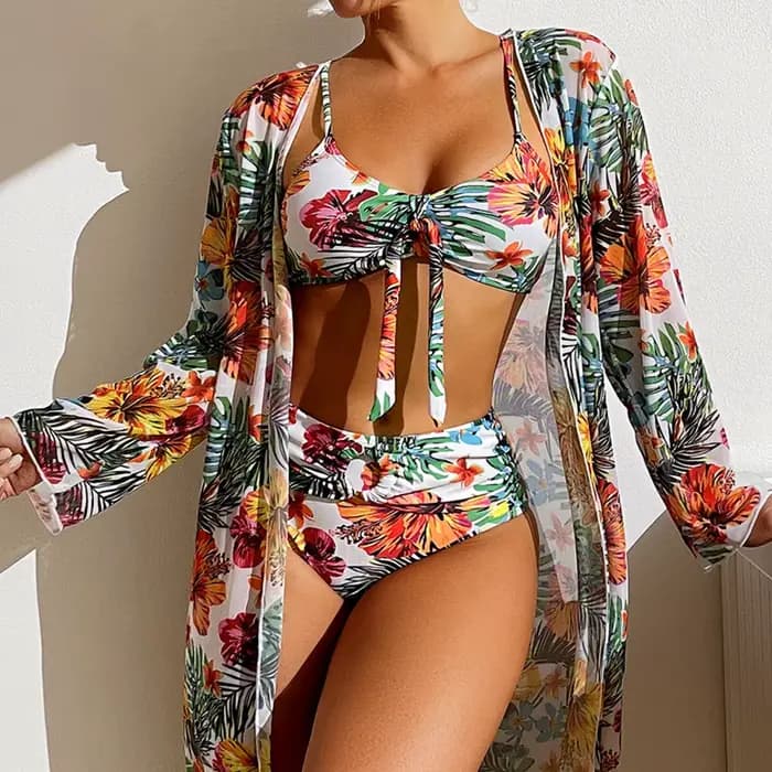 Ensemble de bikini rembourré à manches longues pour femmes avec maille