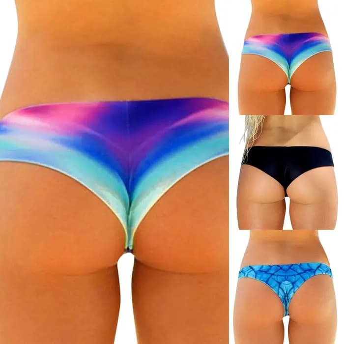 Femmes Vintage imprimé taille basse brésilien Bikini bas maillots de bain slips maillots de bain brésilien Bikini bas côté cravate string bain