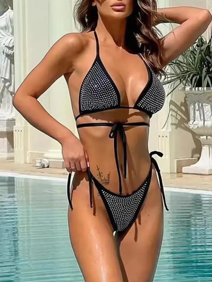 Brillant paillettes diamant Bikini femmes maillots de bain femme maillot