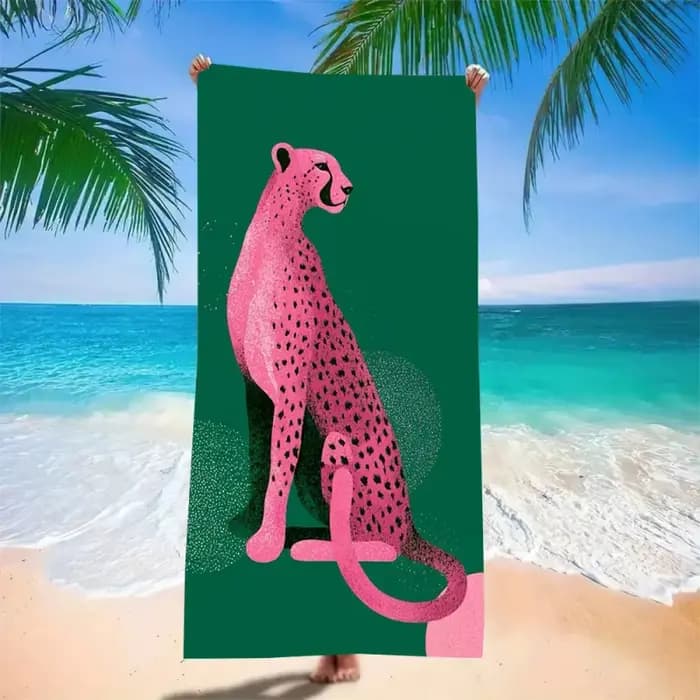 Serviette de plage élégante à rayures vertes et imprimé léopard - Couverture de bain en microfibre super absorbante et à séchage rapide pour pique-nique et escapade en bord de mer