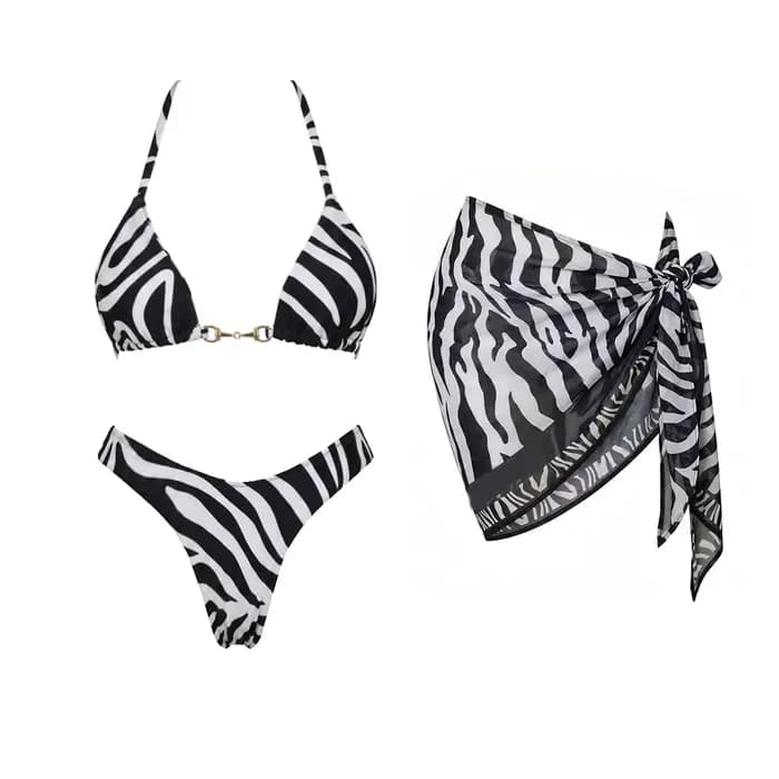 Ensemble bikini 3 pièces imprimé zèbre, maillot de bain sexy pour femme, bandeau, biquini push-up, maillot de bain coupe haute, tenue de plage