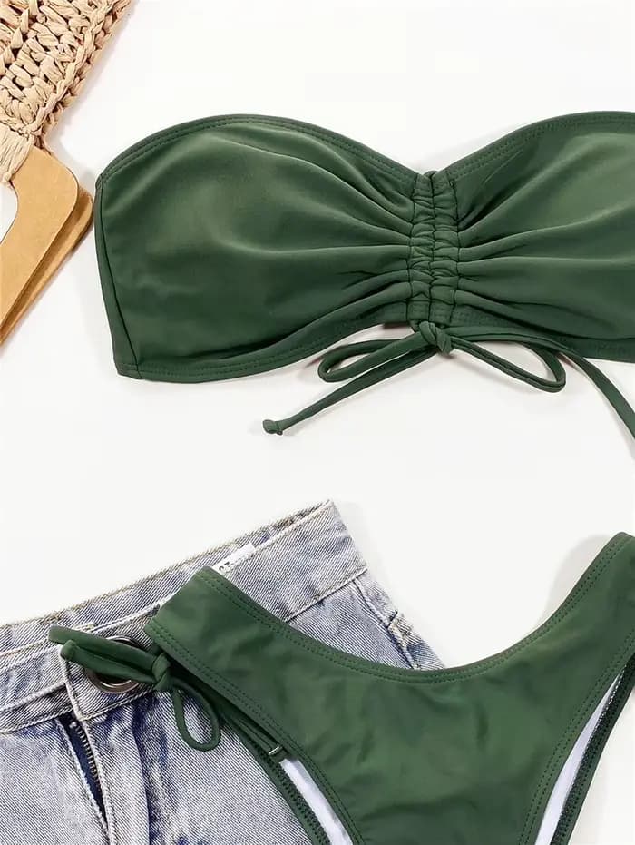 Bikini à volants solide maillot de bain Bandeau