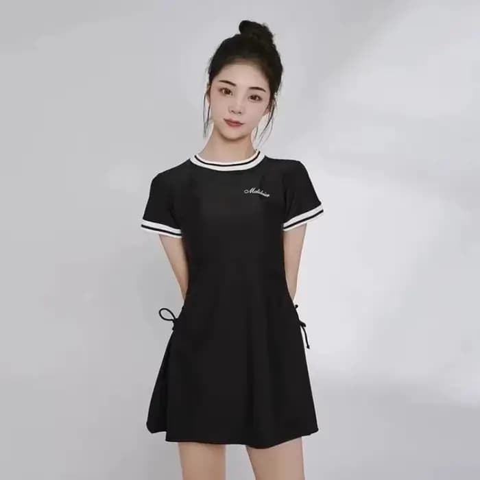 Maillot de bain deux pièces pour femmes, manches courtes, col rond, anti-roulement, associé à un short pour hommes, adapté à la natation sur la plage